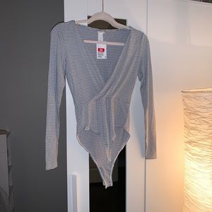 Navy and white striped bodysuit